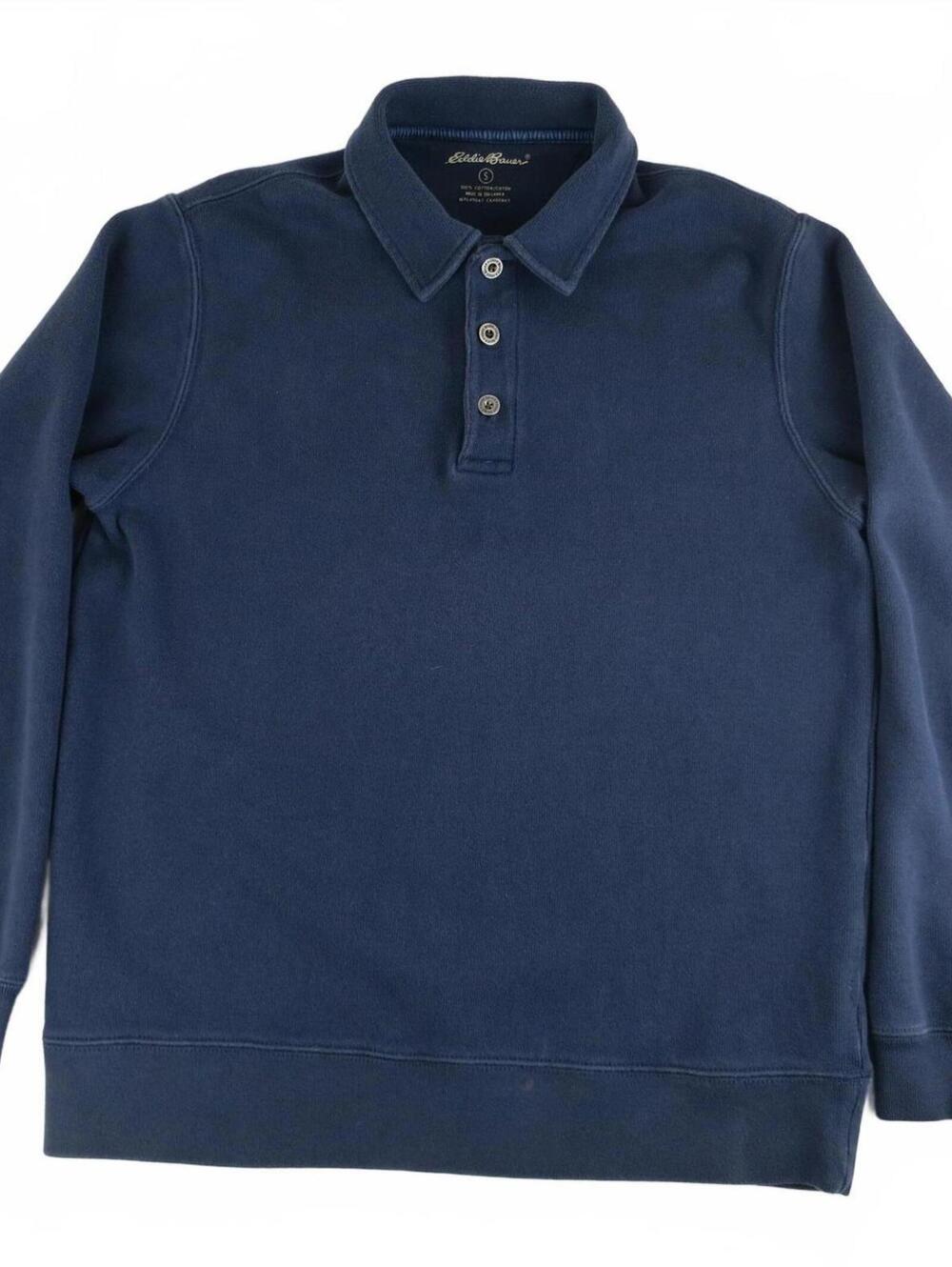 Eddie Bauer Navy Blue Long Sleeve Fleece Polo Shirt Men's S